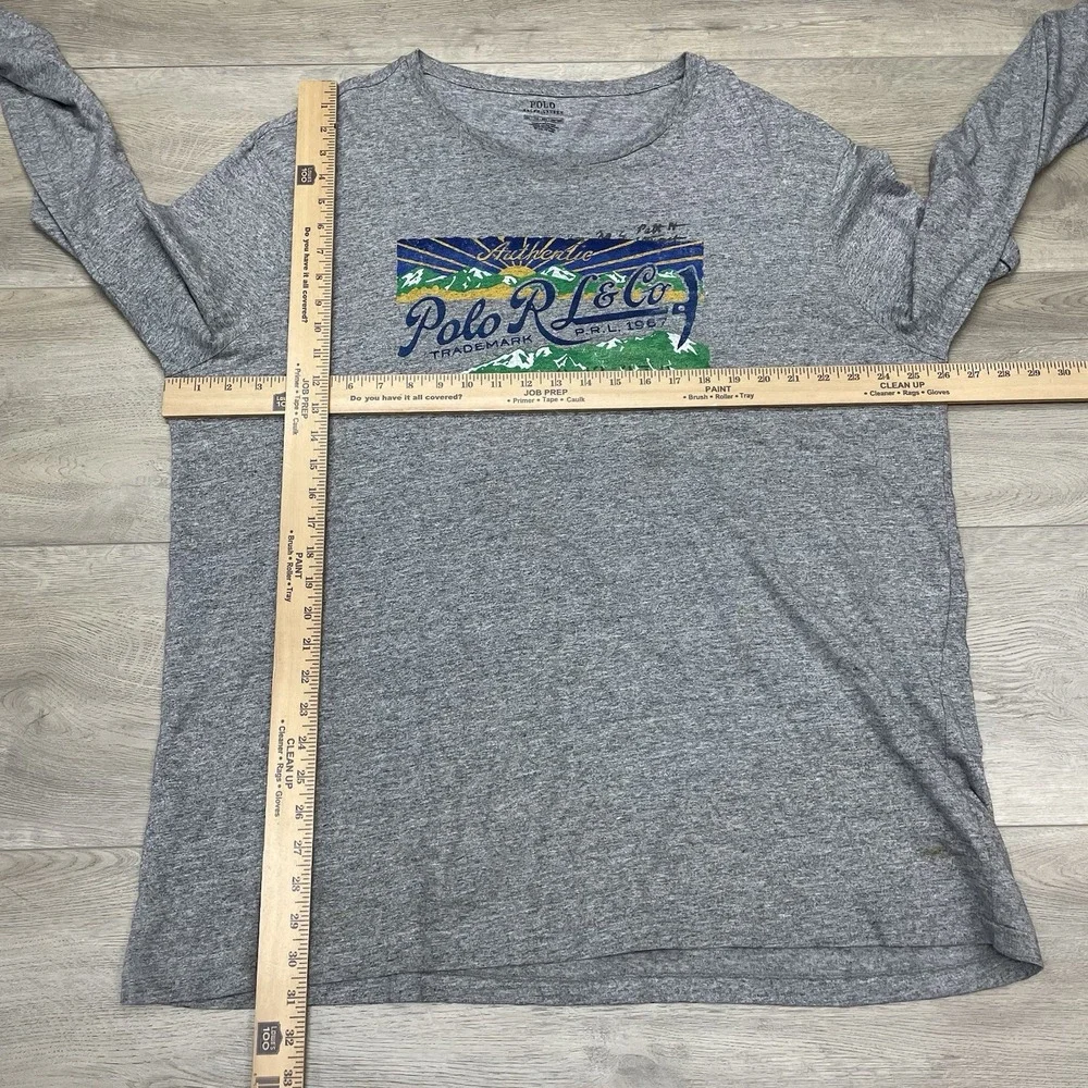 Polo Ralph Lauren Grey L/S T Shirt Men Sz XXL Mountain Sun FAIR STAIN